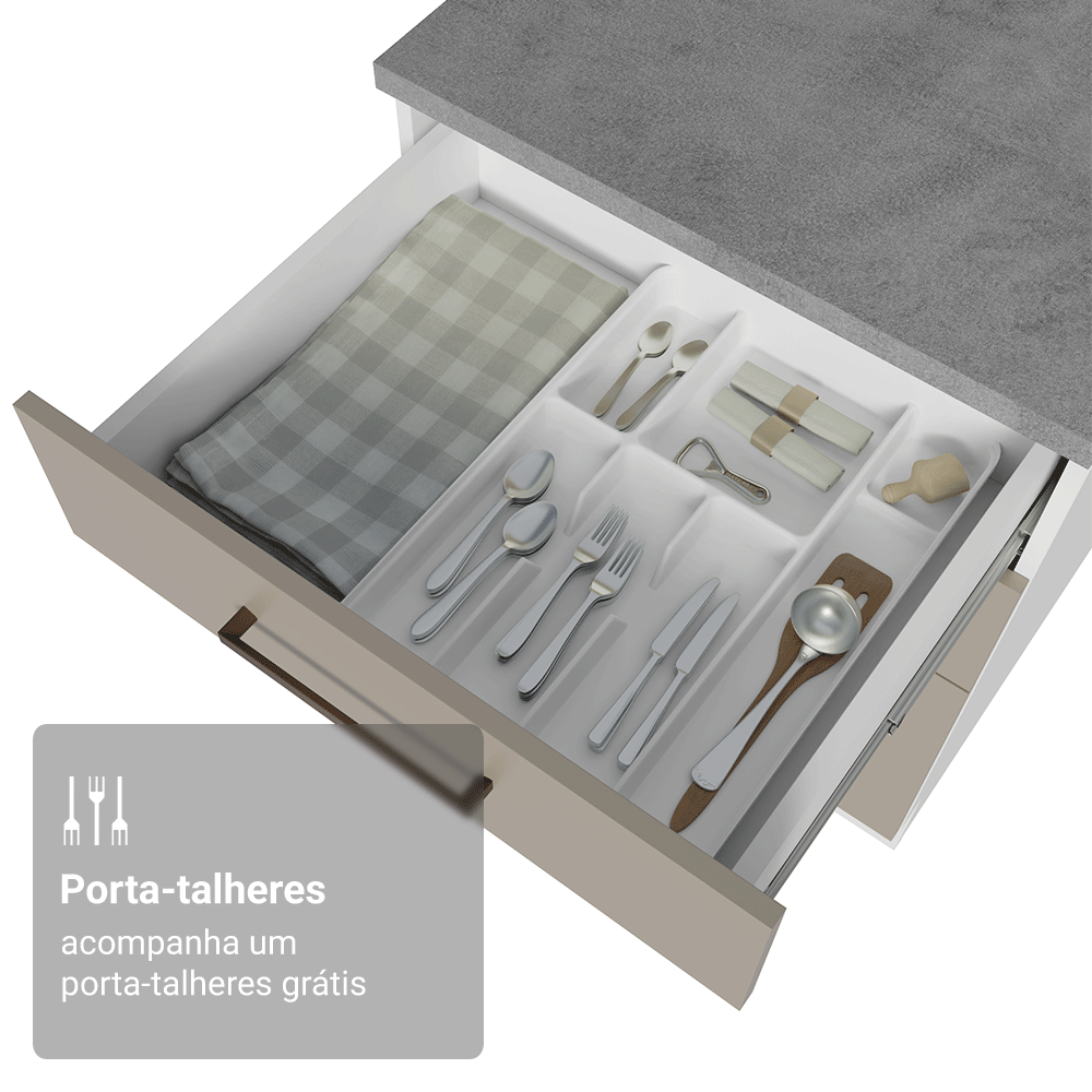 Balcão de Cozinha 60 cm 3 Gavetas (Sem Tampo) Branco/Crema Agata Madesa
