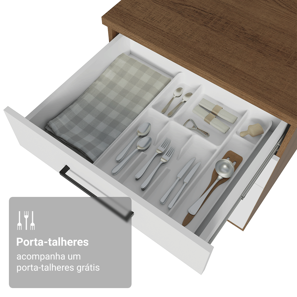 Balcão de Cozinha 60 cm 3 Gavetas (Sem Tampo) Rustic/Branco Agata Madesa