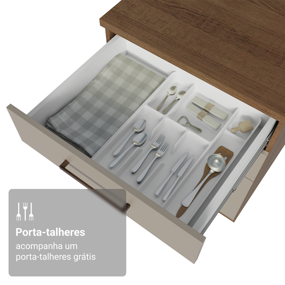 Balcão de Cozinha 60 cm 3 Gavetas (Sem Tampo) Rustic/Crema Agata Madesa