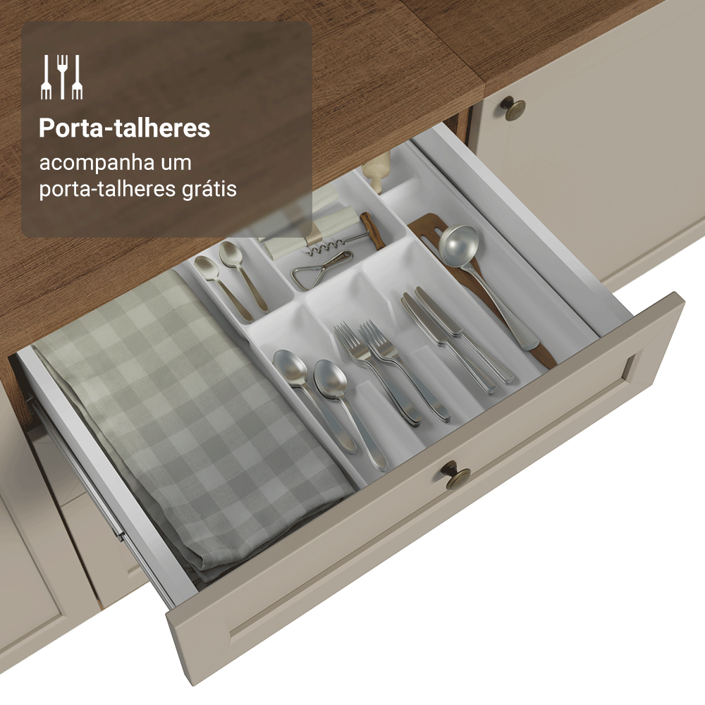 Balcão de Cozinha 60 cm 3 Gavetas Rustic/Crema Vik Madesa