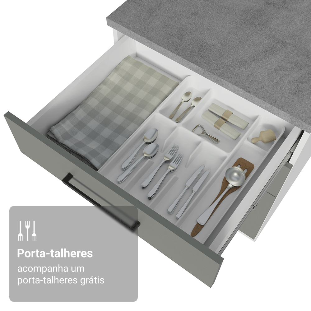 Balcão de Cozinha 60 cm 3 Gavetas (Sem Tampo) Branco/Cinza Agata Madesa