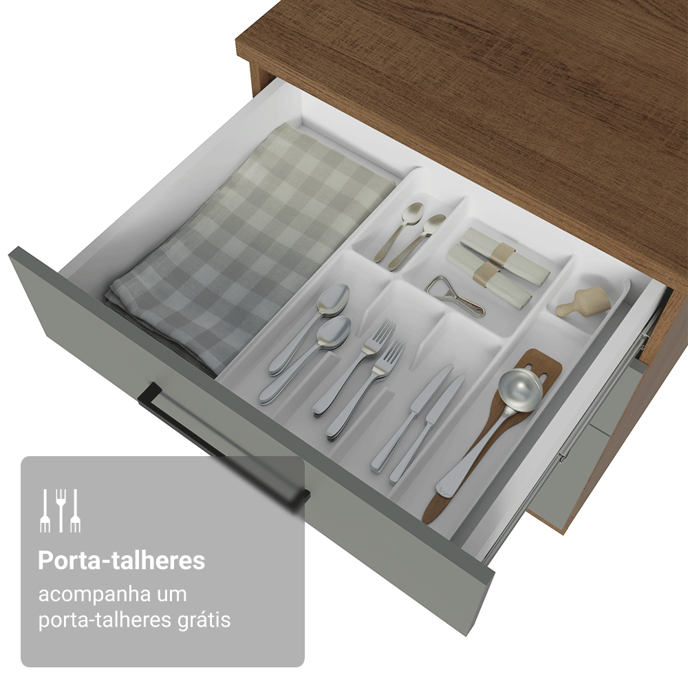 Balcão de Cozinha 60 cm 3 Gavetas (Sem Tampo) Rustic/Cinza Agata Madesa