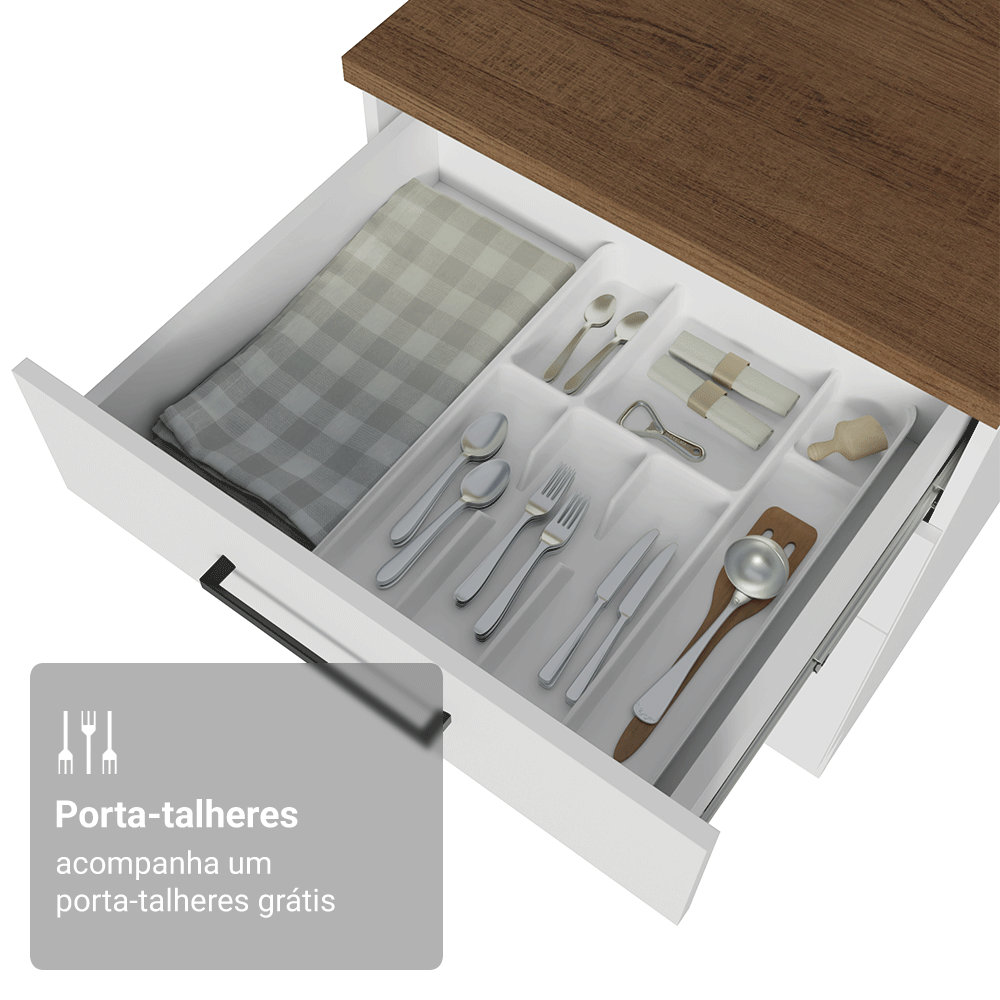 Balcão de Cozinha 60 cm 3 Gavetas Branco Tampo Rustic Agata Madesa