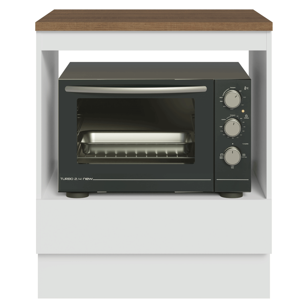 Balcão para Forno/Micro-ondas 70 cm 1 Gaveta Branco Tampo Rustic Madesa