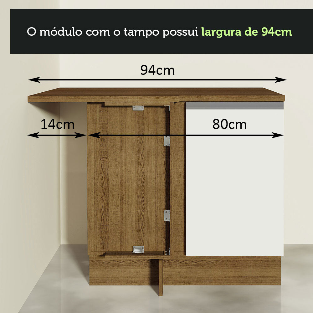 Balcão de Canto Madesa Glamy 1 Porta Rustic/Branco