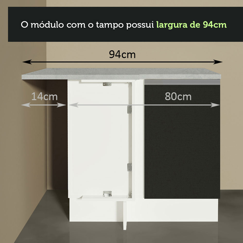 Balcão de Canto Madesa Glamy 1 Porta Branco/Preto