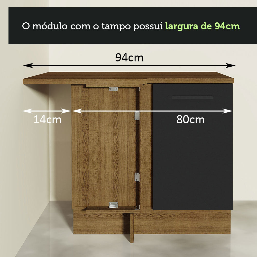 Balcão de Canto Madesa Agata 1 Porta Rustic/Preto
