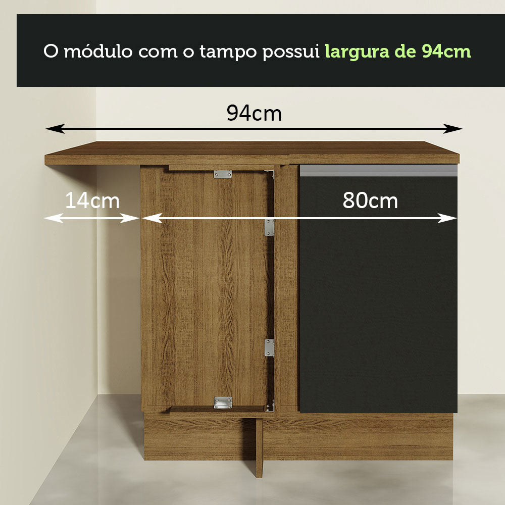 Balcão de Canto Madesa Glamy 1 Porta Rustic/Preto