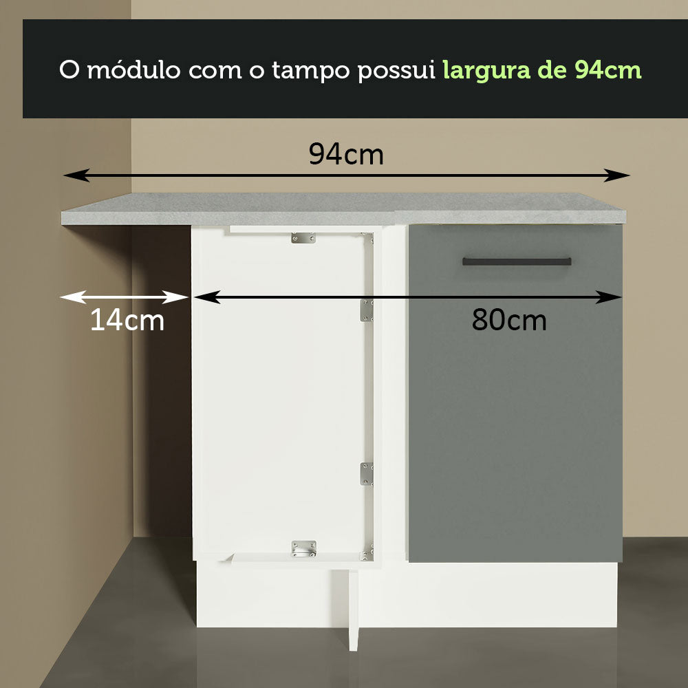 Balcão de Canto Madesa Agata 1 Porta Branco/Cinza