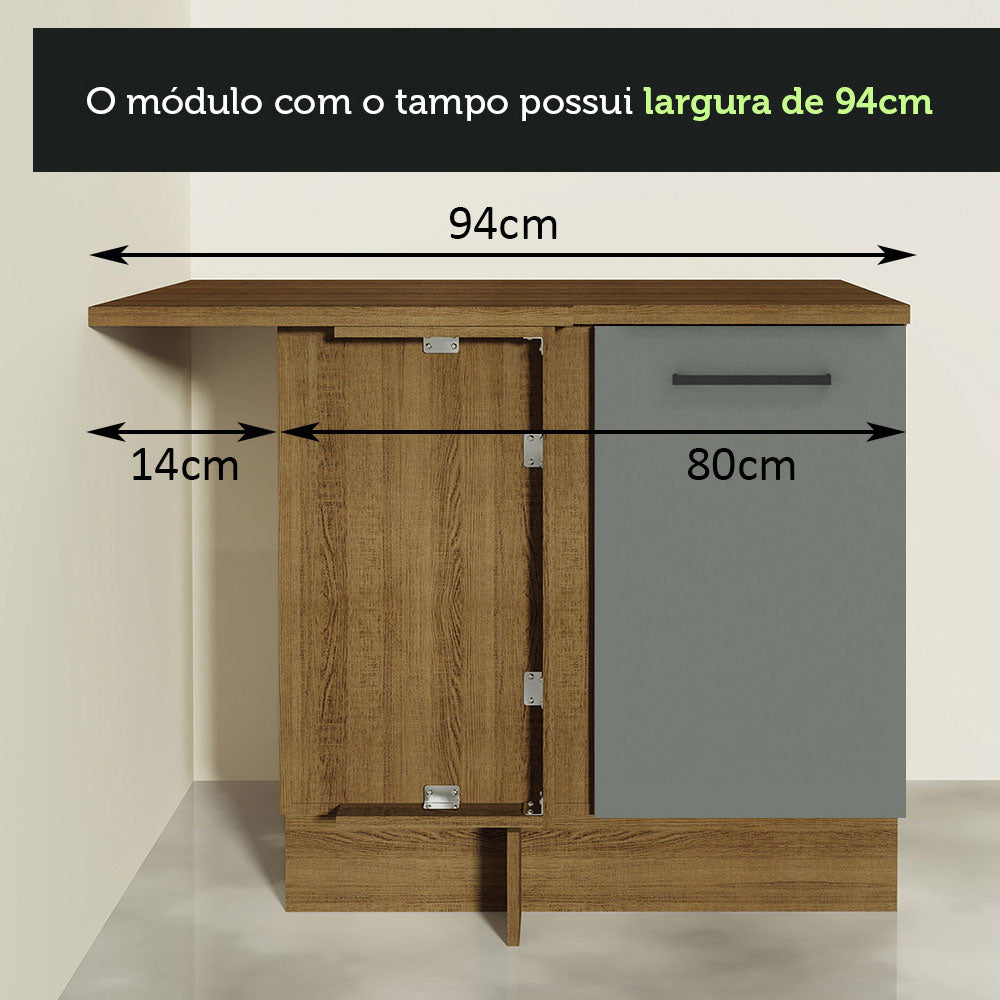 Balcão de Canto Madesa Agata 1 Porta Rustic/Cinza