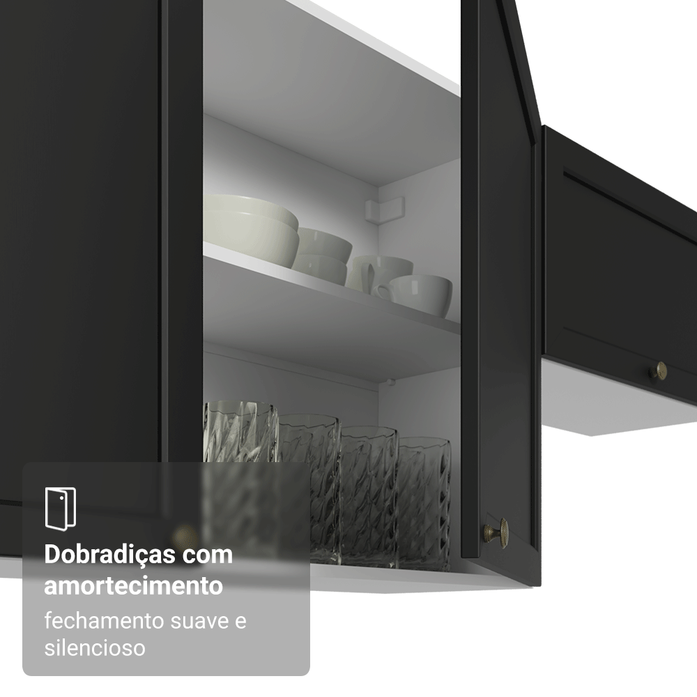 Armário Aéreo 100 cm 1 Porta Basculante Branco/Preto Vik Madesa