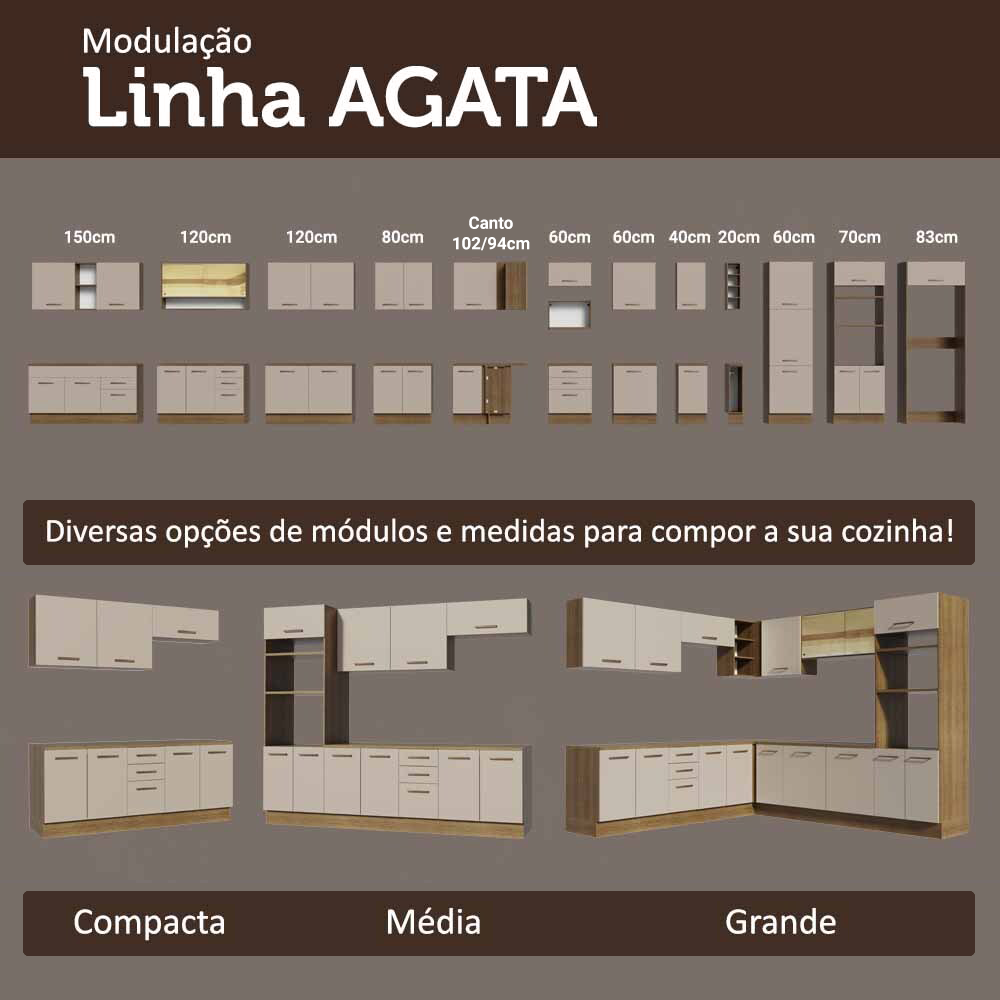 Armário Aéreo 100 cm 1 Porta Basculante Rustic/Crema Agata Madesa