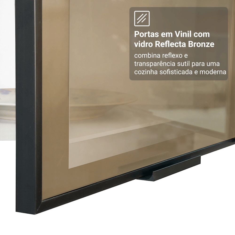 Armário Aéreo de Cozinha 1 Porta Basculante 60 cm Branco/Preto Vidro Reflecta Bronze Vinil Madesa
