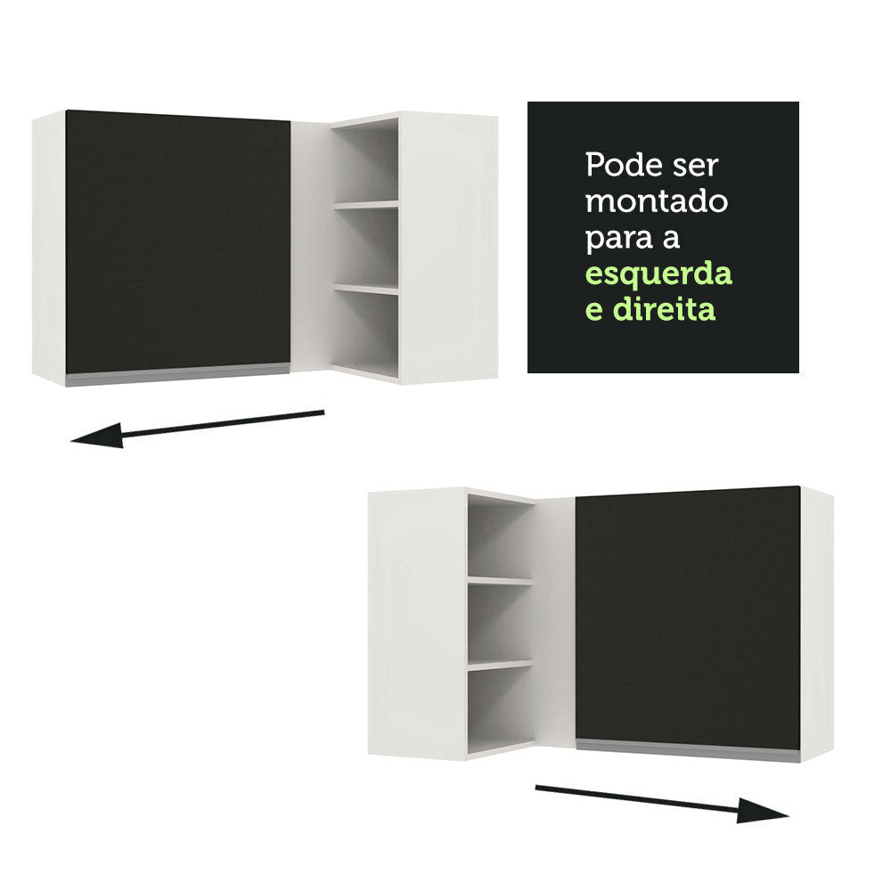 Armário Aéreo de Canto Madesa Glamy 1 Porta para linha de 60 cm de profundidade Branco/Preto