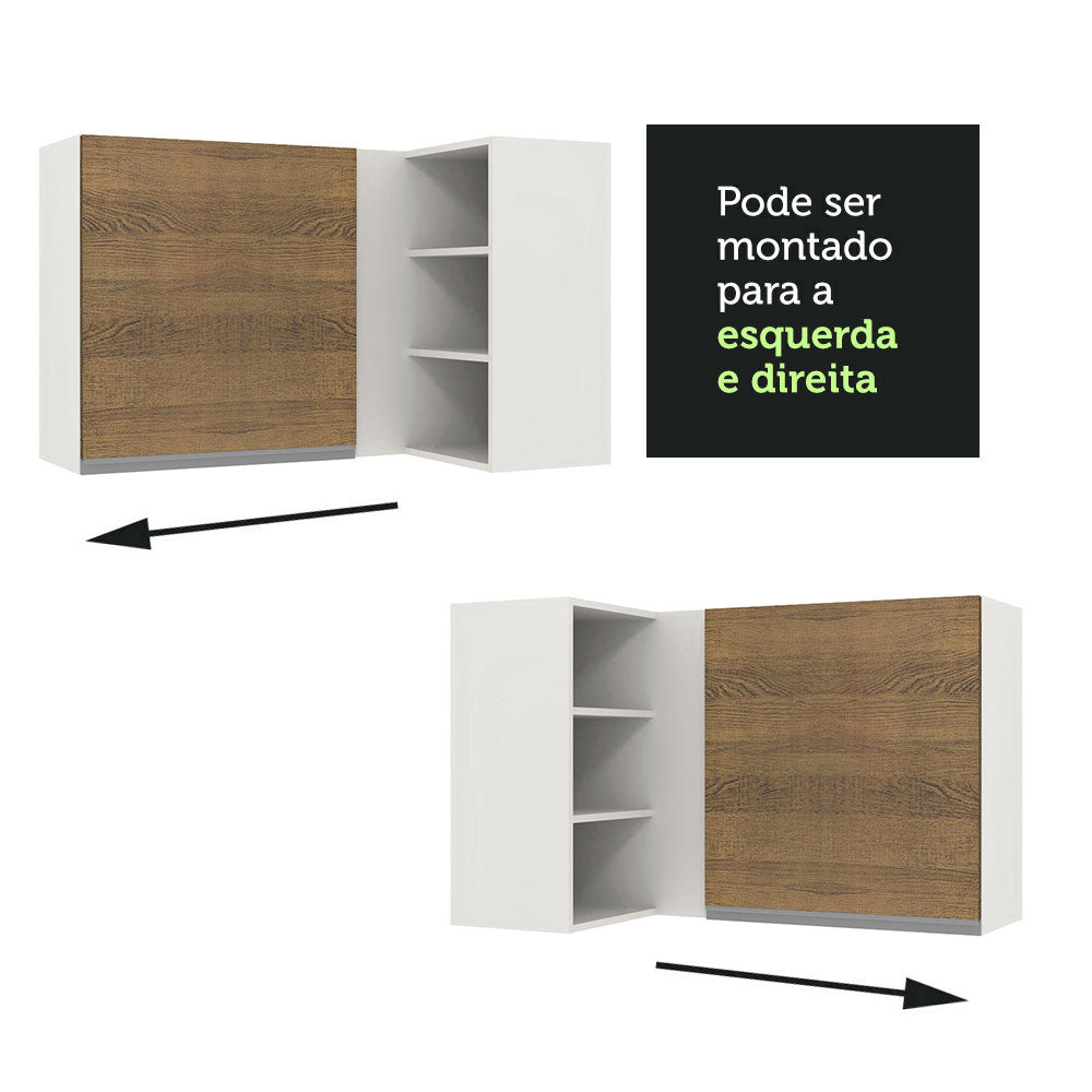 Armário Aéreo de Canto Madesa Glamy 1 Porta para linha de 60 cm de profundidade Branco/Rustic
