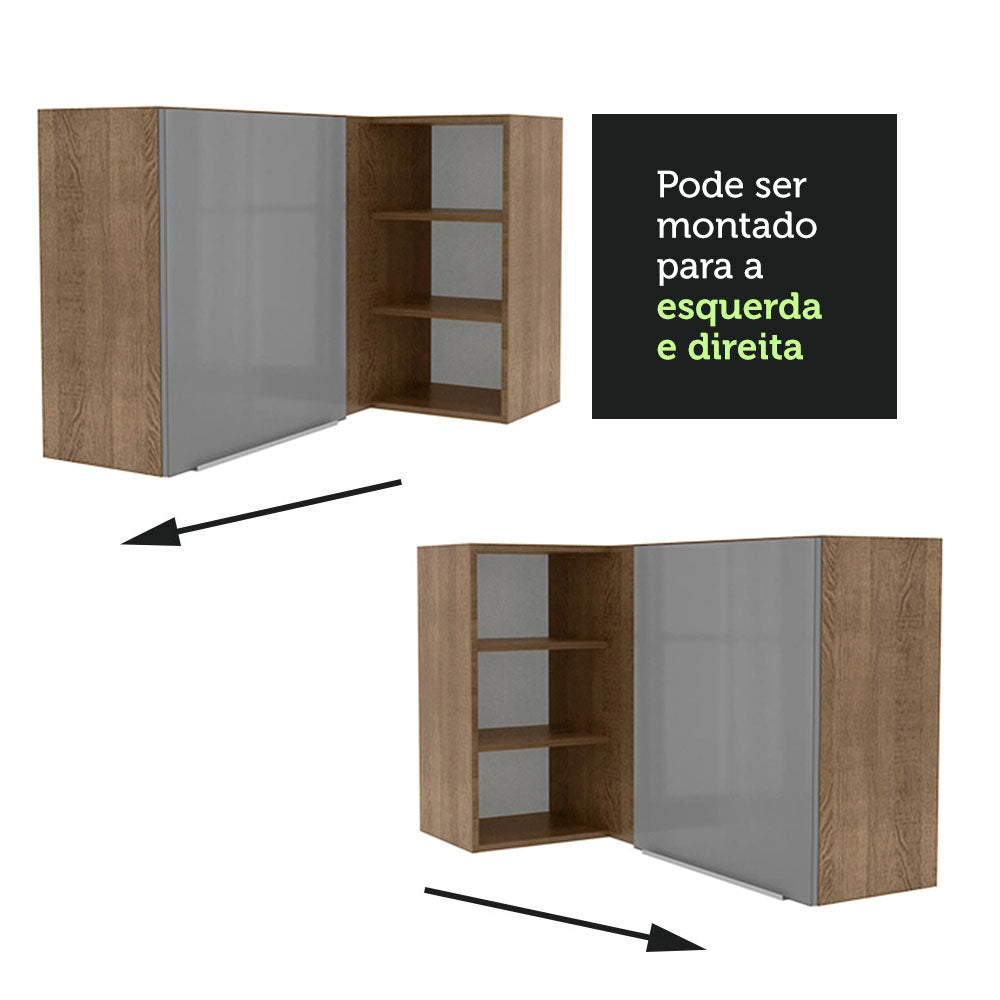 Armário Aéreo de Canto com Adega Acoplada Madesa Lux 1 Porta Rustic/Cinza