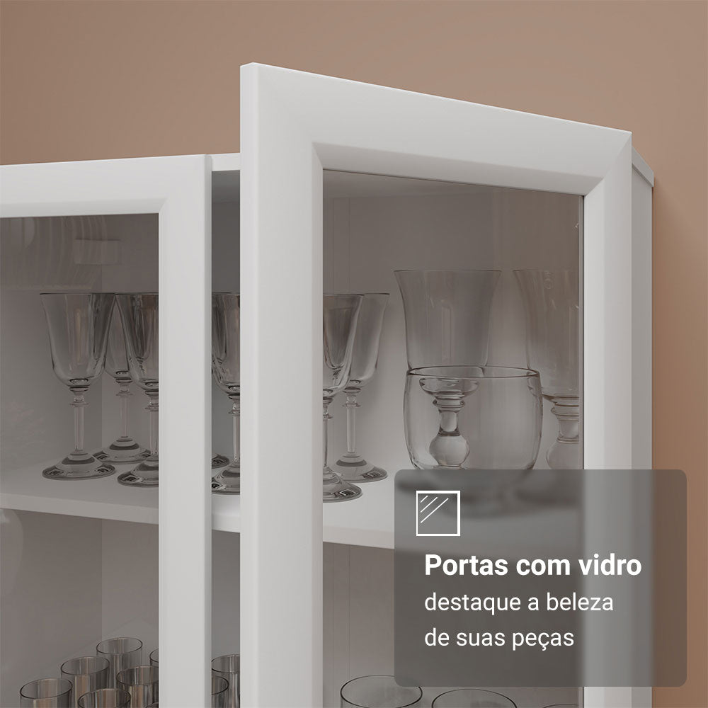 Cristaleira 70 cm 2 Portas de Vidro com Pés Cônicos Branco Madesa