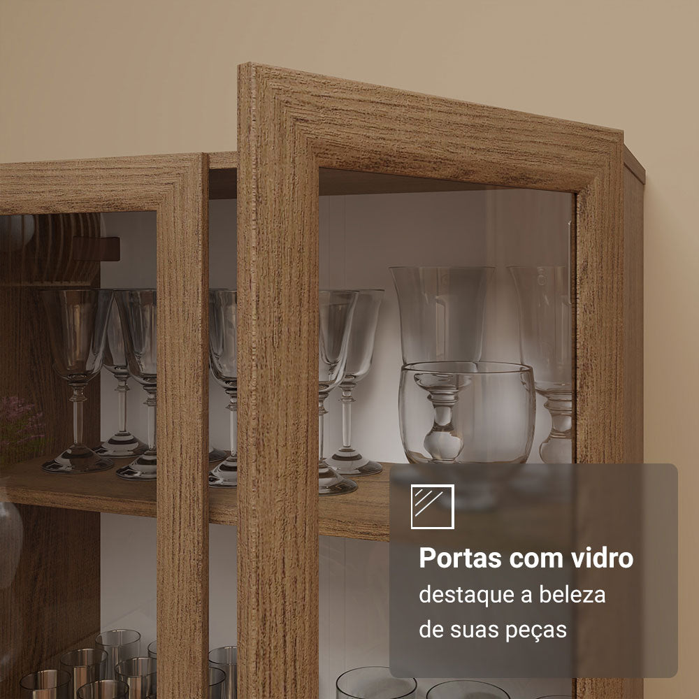 Cristaleira 70 cm 2 Portas de Vidro com Pés Trapézio Rustic/Marrom Madesa