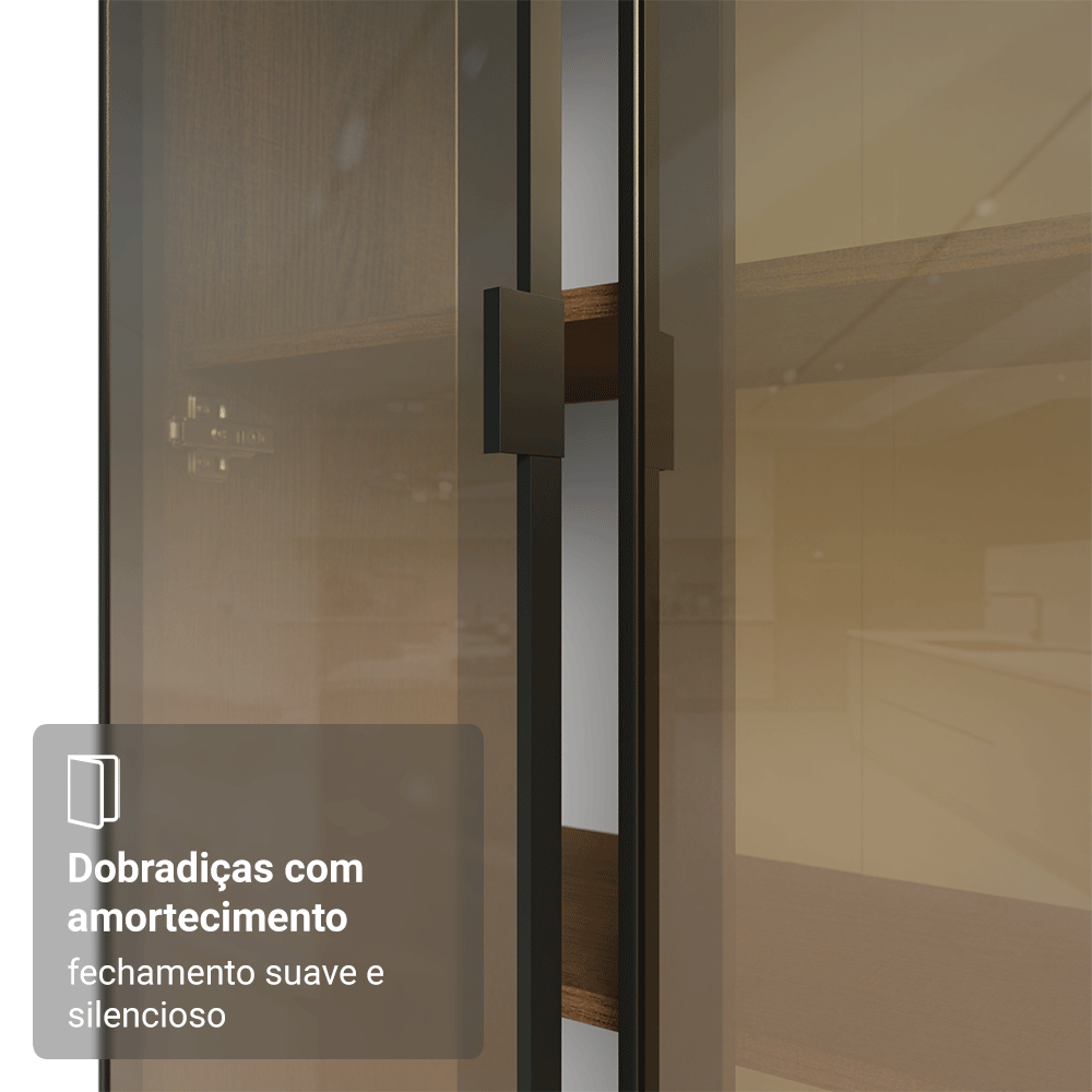 Cristaleira Suspensa 70 cm 2 Portas Rustic/Preto Vidro Reflecta Bronze Vinil Madesa