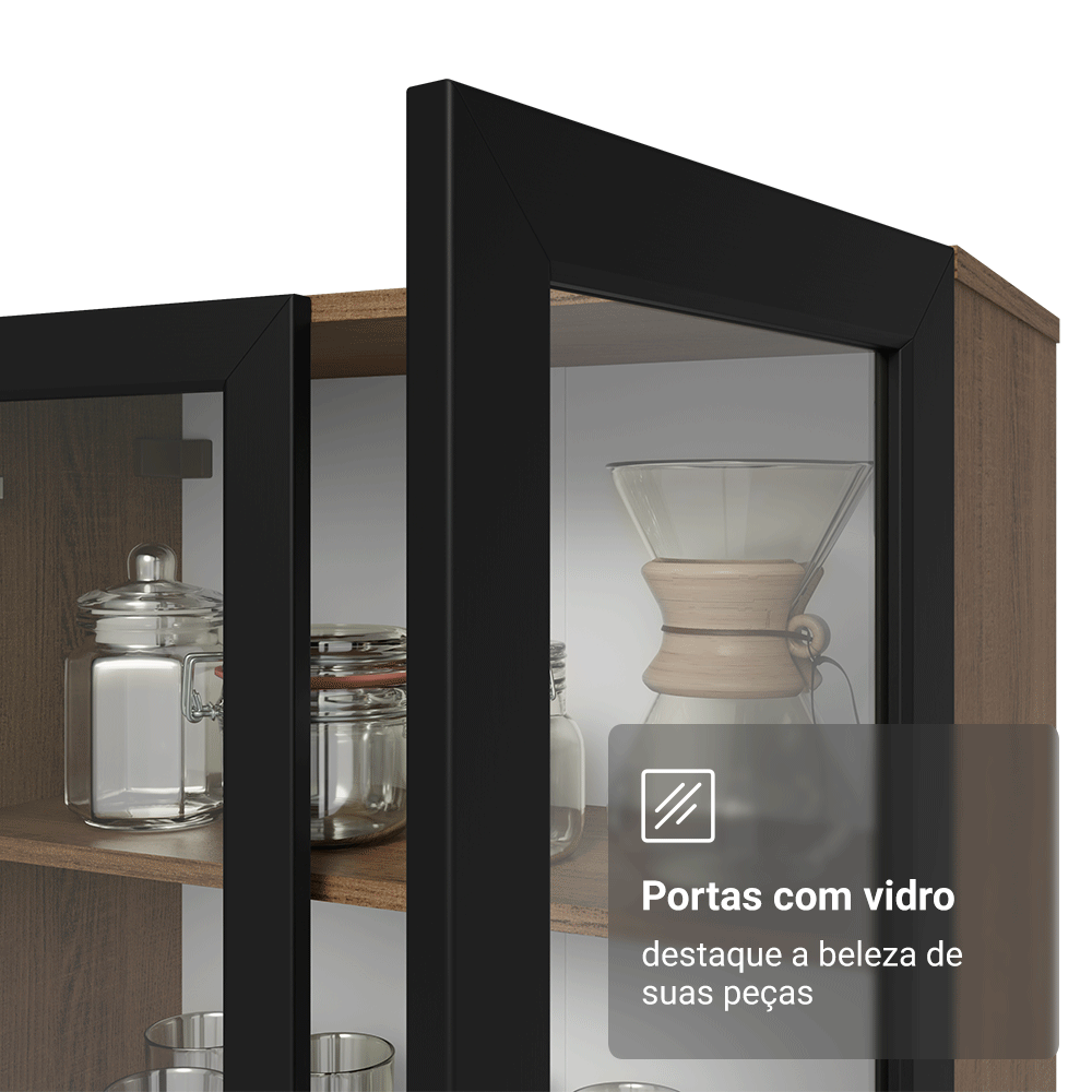 Cristaleira Suspensa 70 cm 2 Portas de Vidro Rustic/Preto Vik Madesa