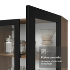 Cristaleira 70 cm 2 Portas de Vidro com Pés Trapézio Rustic/Preto/Rustic Vik Madesa