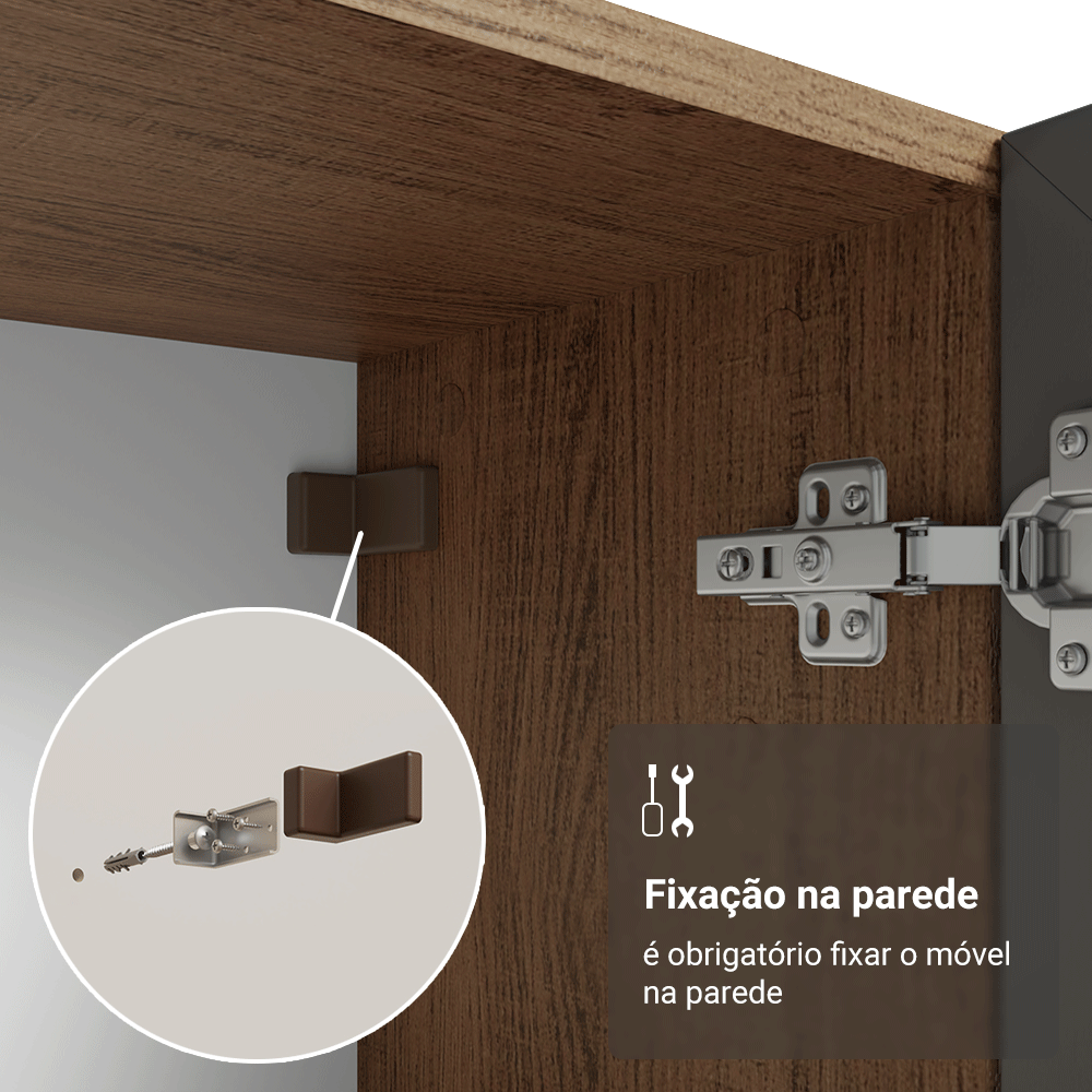Módulo Cristaleira 70 cm 2 Portas de Vidro Rustic/Cinza Vik Madesa