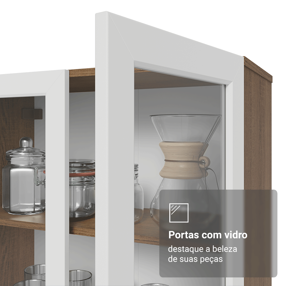 Cristaleira 70 cm 2 Portas de Vidro com Pés Trapézio Rustic/Branco/Rustic Vik Madesa
