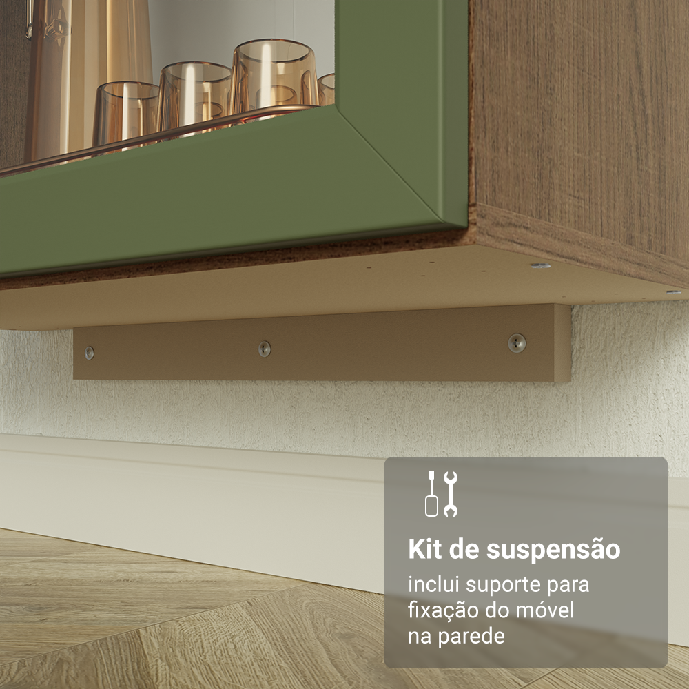 Cristaleira Suspensa 70 cm 2 Portas de Vidro Rustic/Verde Vik Madesa