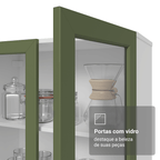 Cristaleira 70 cm 2 Portas de Vidro com Pés Cônicos Branco/Verde/Branco Vik Madesa