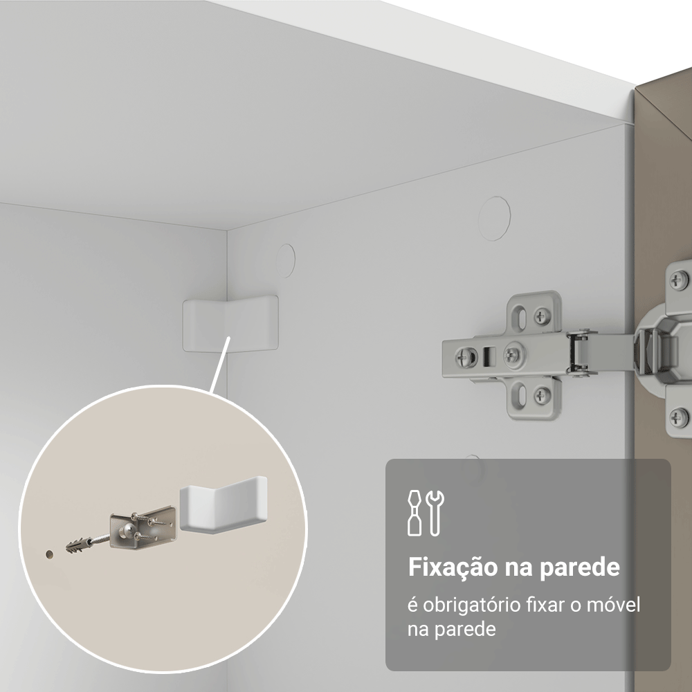 Cristaleira 70 cm 2 Portas de Vidro com Pés Cônicos Branco/Crema/Branco Vik Madesa