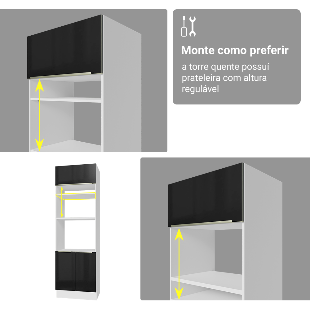 Torre Quente 70 cm 3 Portas Branco/Preto Lux Madesa
