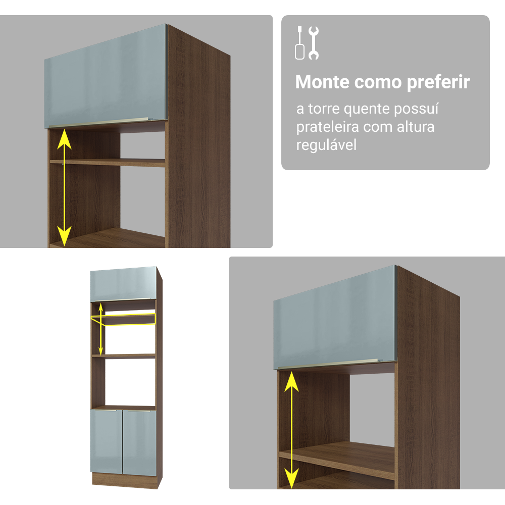 Torre Quente 70 cm 3 Portas Rustic/Cinza Lux Madesa
