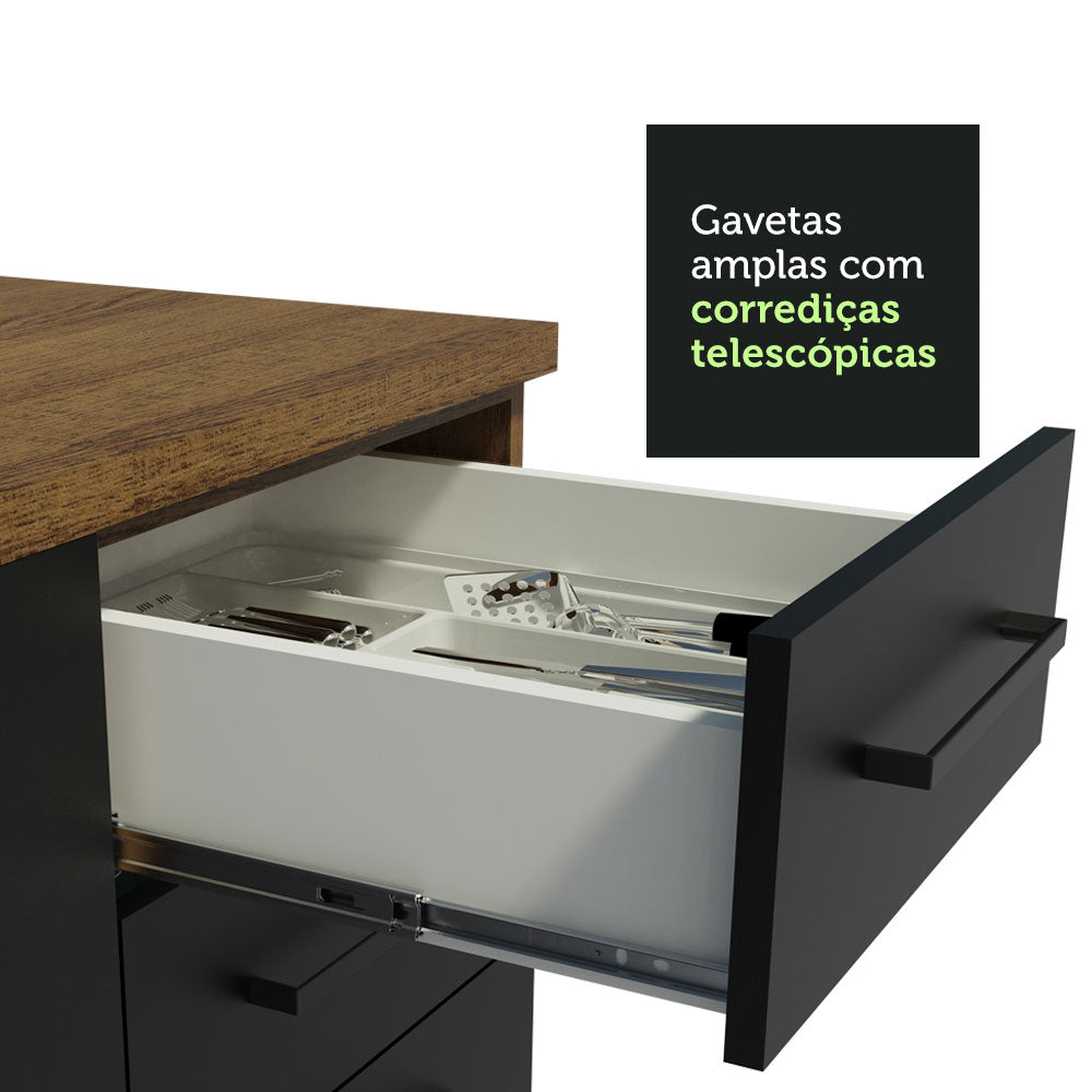 Armário de Cozinha Completa de Canto 389cm Rustic Preto Agata Madesa 01
