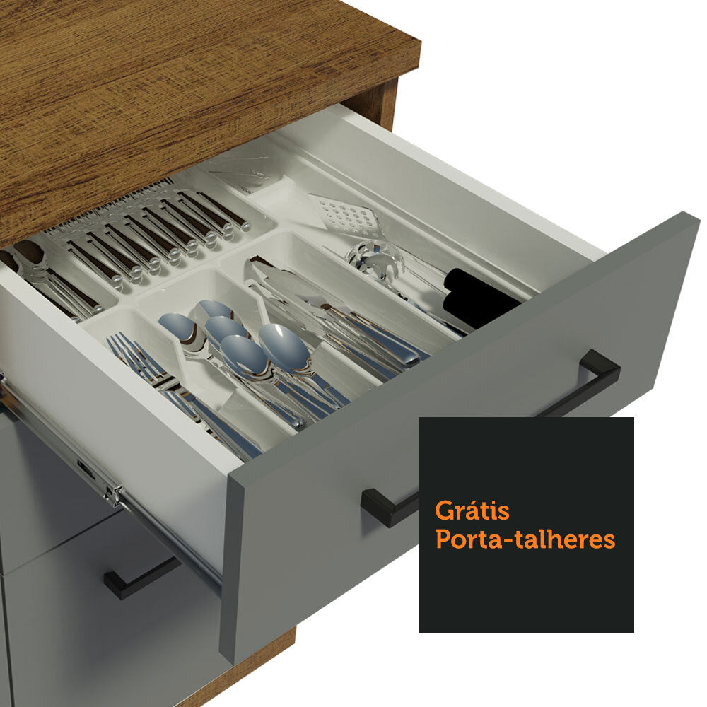 Armário de Cozinha Completa de Canto 399cm Rustic Cinza Agata Madesa 02
