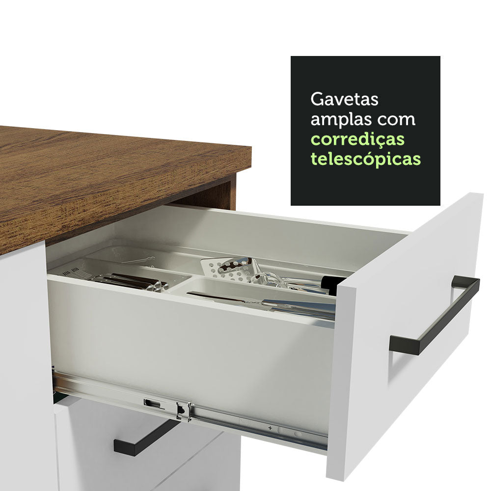 Armário de Cozinha Completa de Canto 459cm Rustic Branco Agata Madesa 01