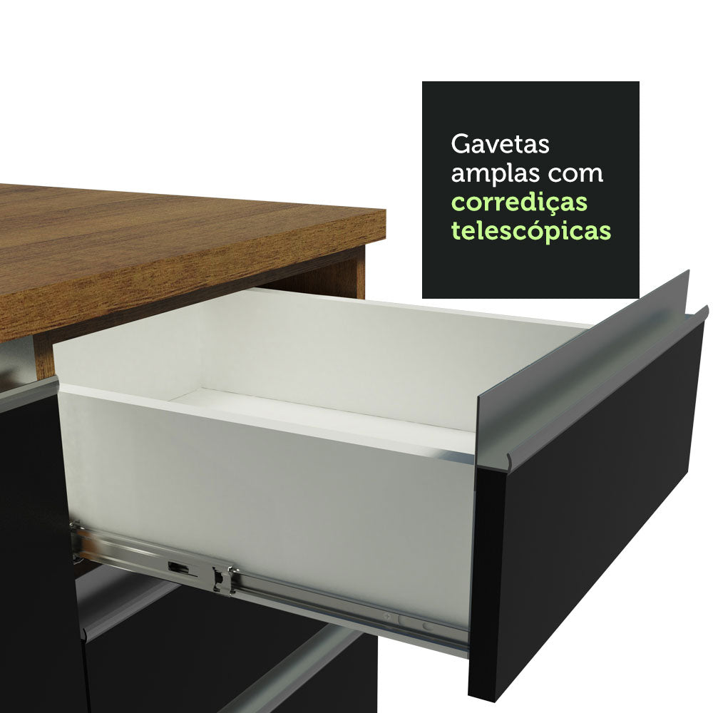 Armário de Cozinha Completa de Canto 459cm Rustic Preto Glamy Madesa 01