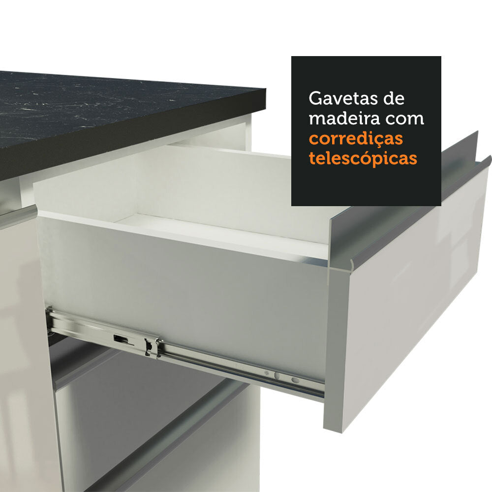 Armário de Cozinha Completa de Canto 100% MDF 419cm Frentes Branco Brilho Acordes Madesa 03