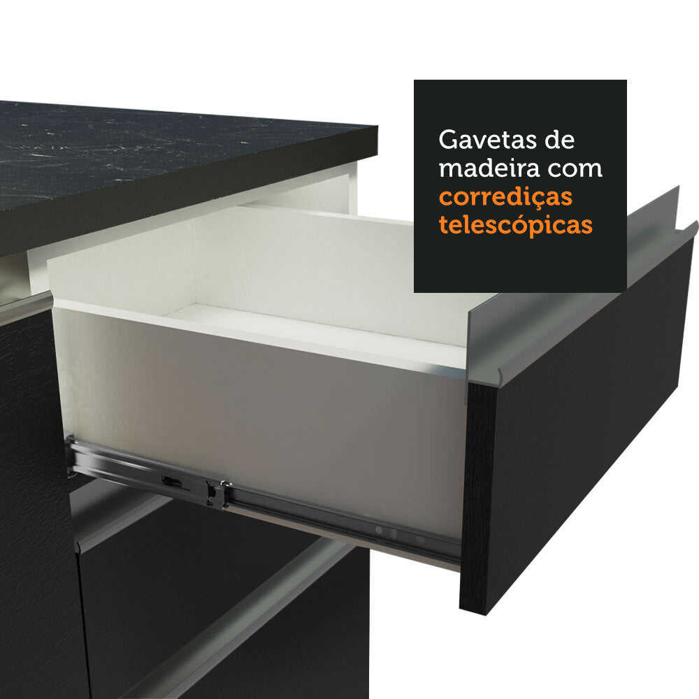 Armário de Cozinha Completa de Canto 100% MDF 479cm Branco/Preto Acordes Madesa 03