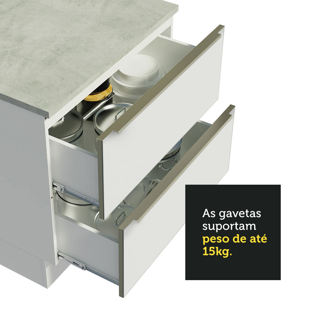 Armário de Cozinha Completa de Canto 546 x 60 cm Branco/Branco Veludo Lux Madesa 01