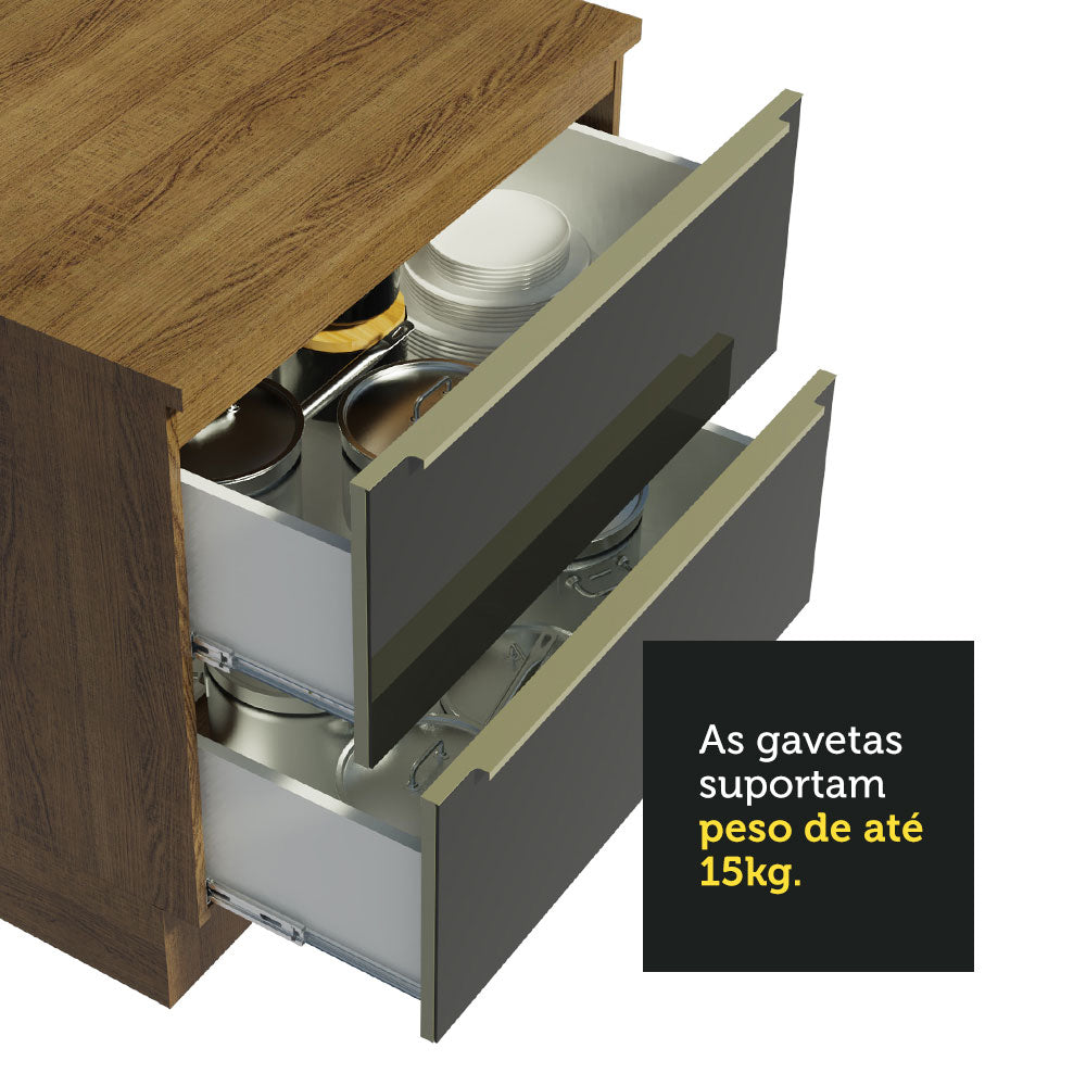 Armário de Cozinha Completa de Canto 546cm Rustic/Preto Lux Madesa 05