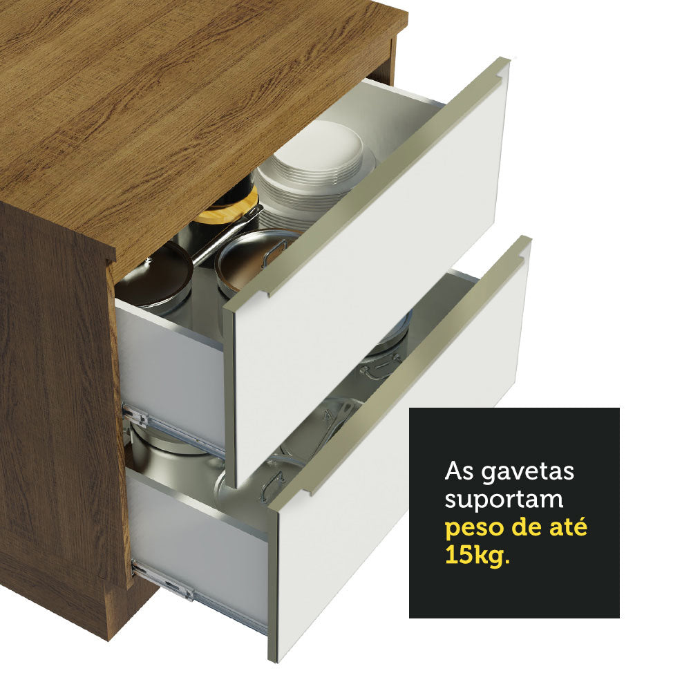 Armário de Cozinha Completa de Canto 546cm Rustic/Branco Veludo Lux Madesa 05