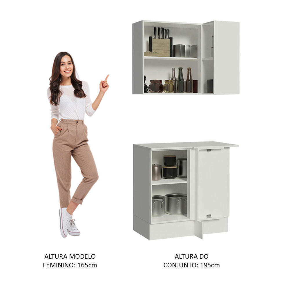 Kit Canto Reto Madesa Smart 2 Portas e Nicho com tampo Rustic/Crema/Branco