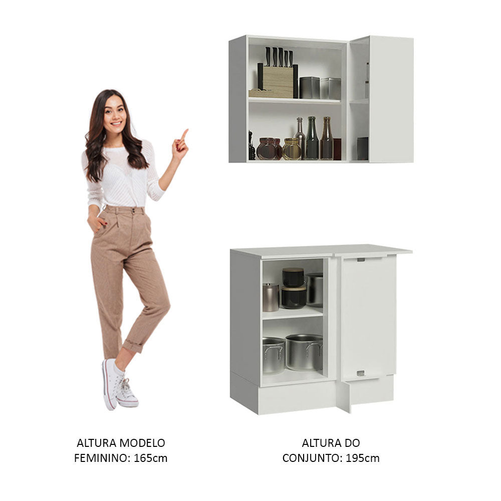 Kit Canto Madesa Smart 100% MDF 2 Portas e Nicho Frentes Branco Brilho