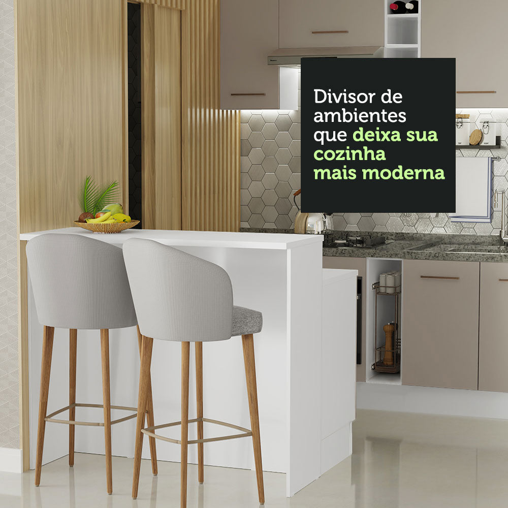 Ilha de Cozinha com Bancada e Balcão 120 cm Branco/Crema Agata Madesa