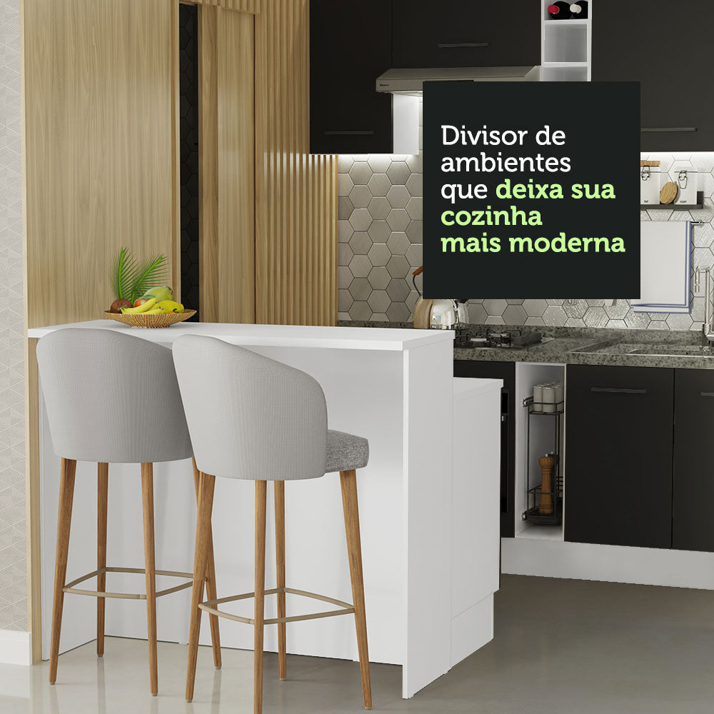 Ilha de Cozinha com Bancada e Balcão 120 cm Branco/Preto Agata Madesa