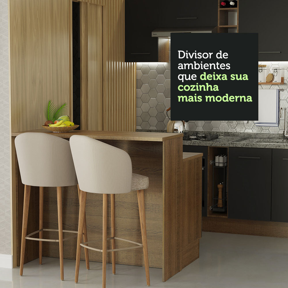 Ilha de Cozinha com Bancada e Balcão 120 cm Rustic/Preto Agata Madesa