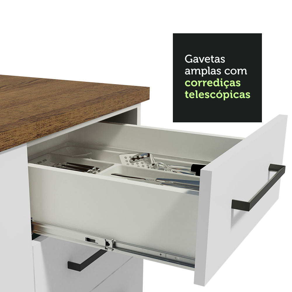 Armário de Cozinha Completa 240cm Rustic/Branco 60cm de Profundidade Agata Madesa 01