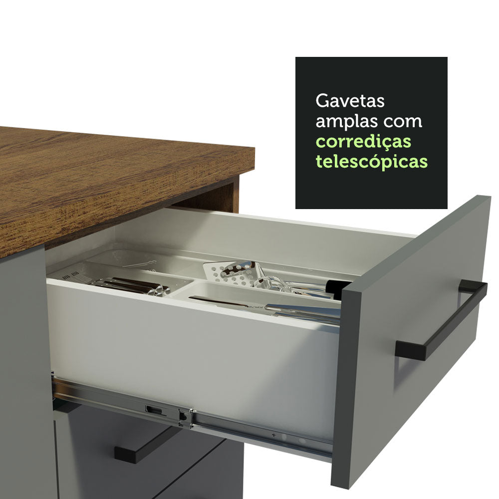 Armário de Cozinha Completa 250cm Rustic/Cinza Agata Madesa 01