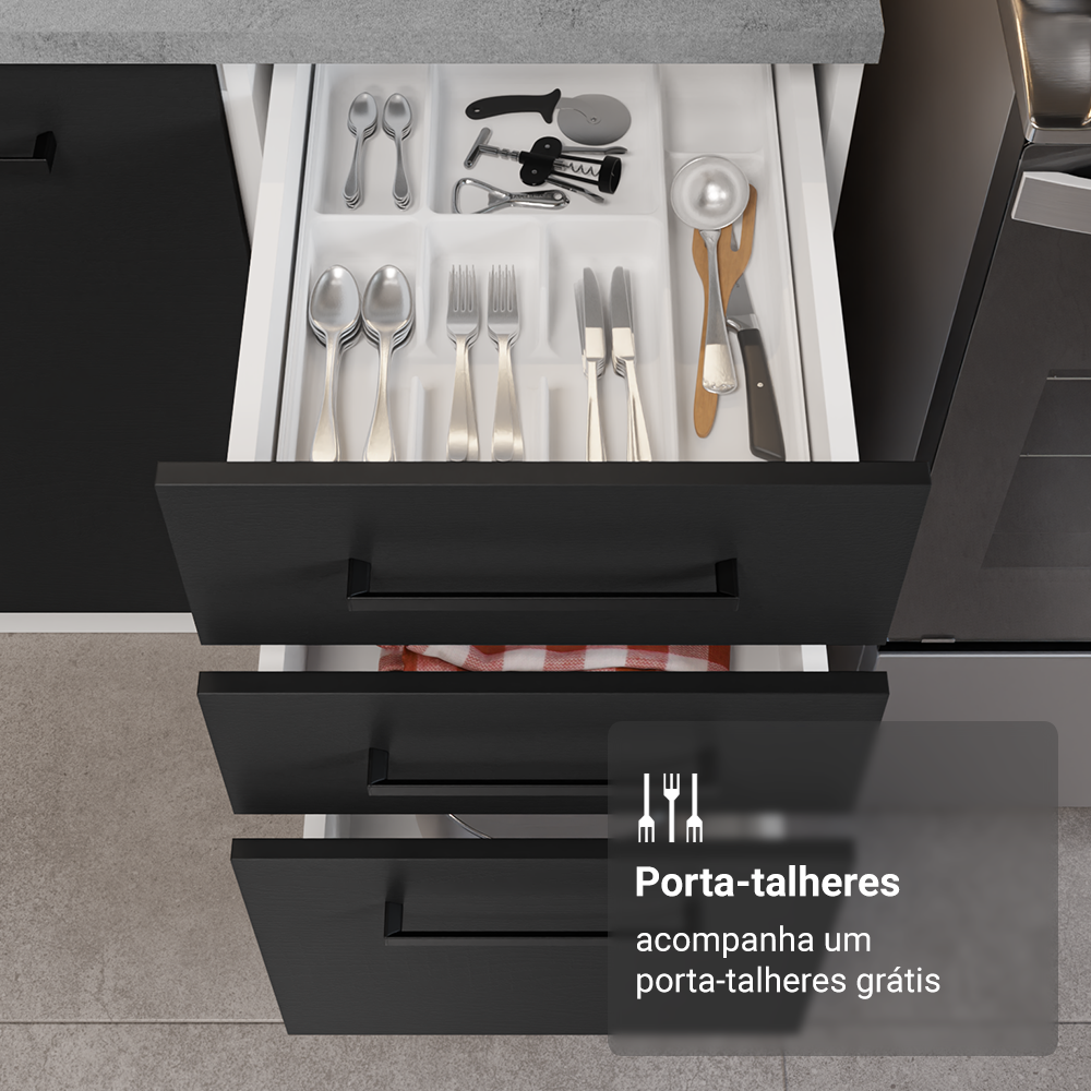 Armário de Cozinha Completa 270 cm Branco/Preto Agata Madesa 12