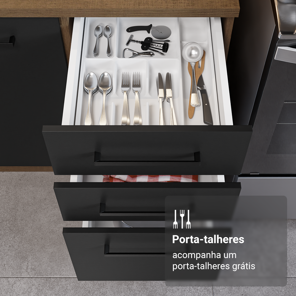 Armário de Cozinha Completa 270 cm Rustic/Preto Agata Madesa 12